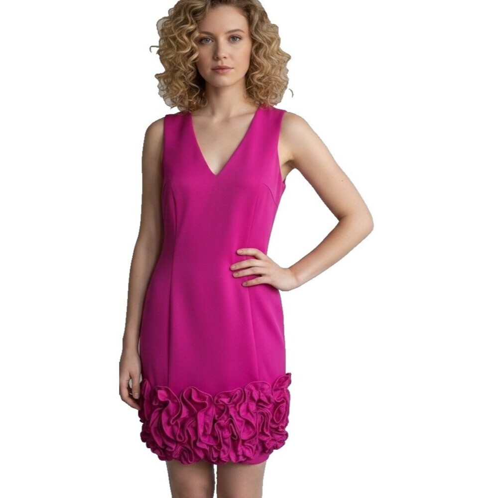 Donna Ricco New York Sz 8 Pink WOW Statement Dress Dramatic Hem Flair Sleeveless